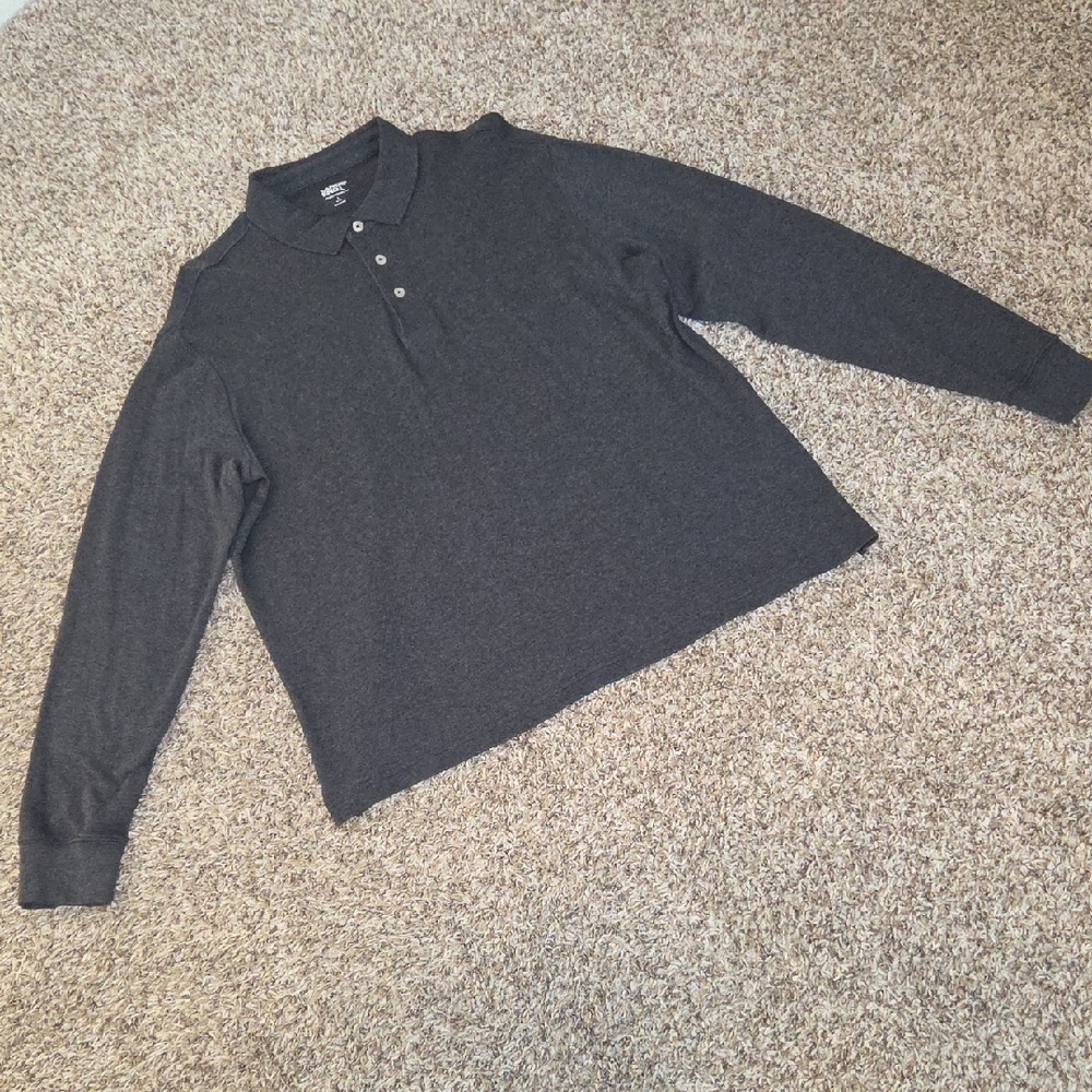 Lands End Men's Dark Gray Long Sleeve Polo Size Large